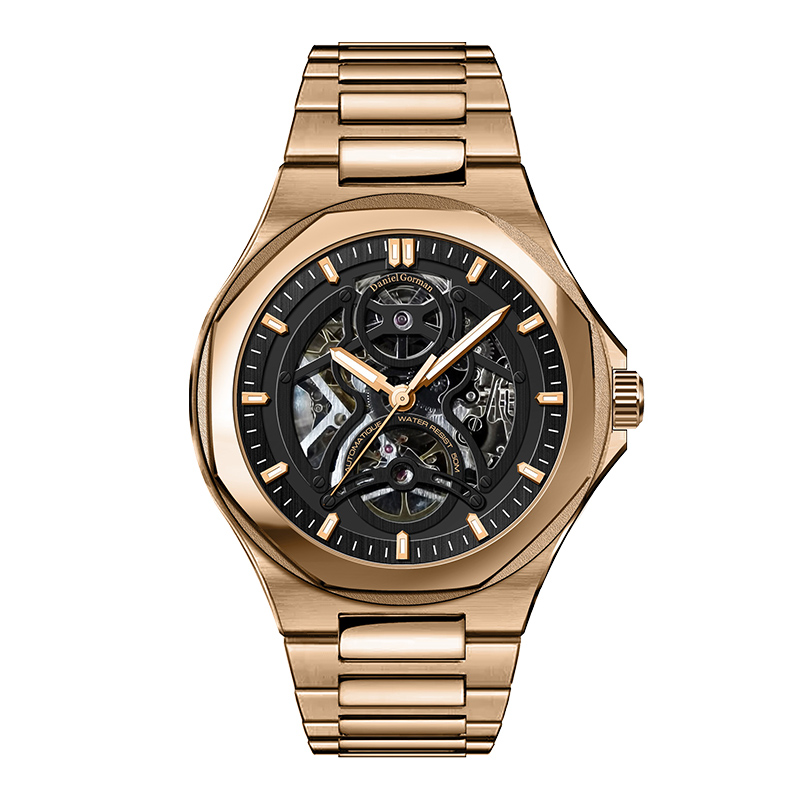 Daniel Gorman DG9111 Luxus Mechanical Hollow Out Watch Men \'s Washington Watch Freizeit leuchtende Edelstahl -Stahlriemenmarke Luxus Uhr